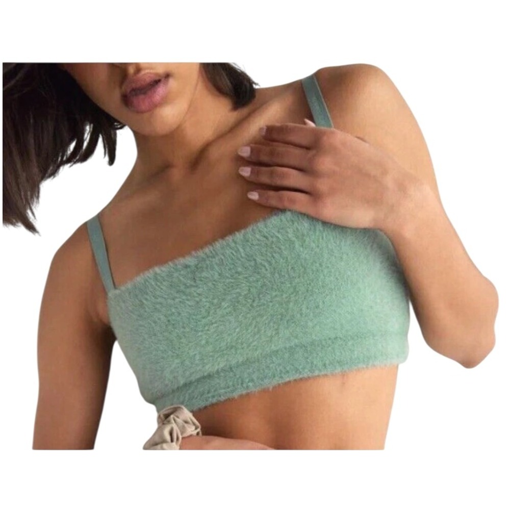 Gymshark Whitney Simmons Sports Bra Large Green Eyelash Fuzzy Knit Bandau Top
